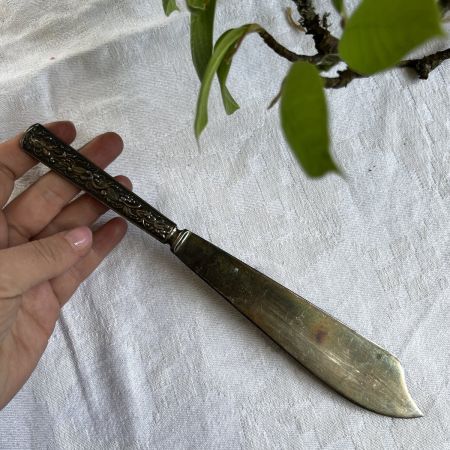 Нож лопатка для торта Цветы 25 см мельхиор 