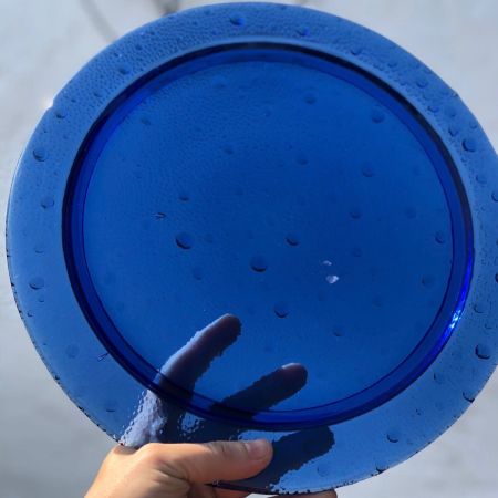 Тарелка блюдо 30 см Синие капли хрусталь