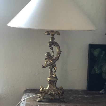 Лампа настольная без абажура 40 см Ангел латунь