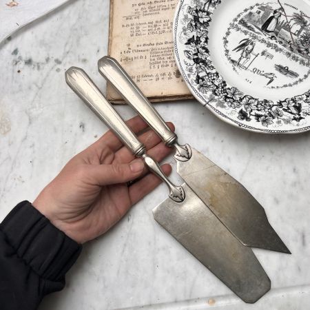 Лопатка и нож сервировочные мельхиор серебро