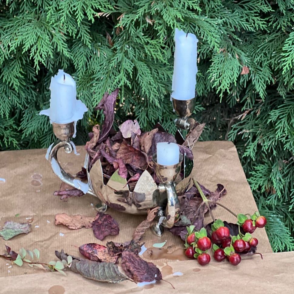 Подсвечник Цветок на три свечи 12 см мельхиор