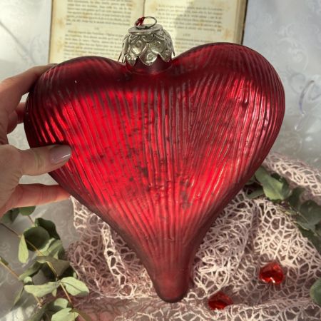 Декор подвесной Сердце красное 28 см стекло