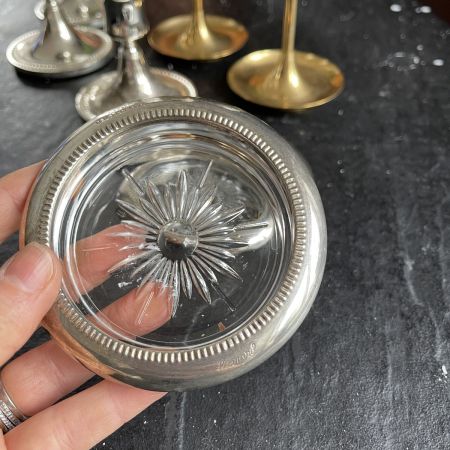 Розетка 10 см стекло металл с посеребрением Италия