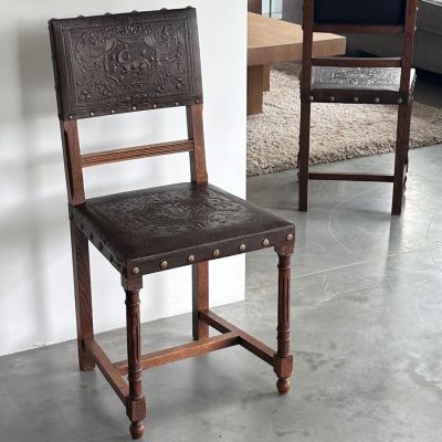 Стул антикварный дерево кожа 90 см Франция уценка