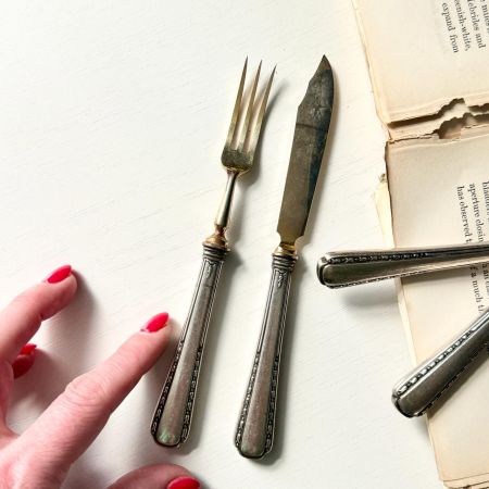 Вилка и нож набор ручка серебро
