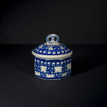 Шкатулка мини синий узор керамика, Польша