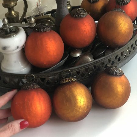 Шар елочный стекло-кракелюр оранж
