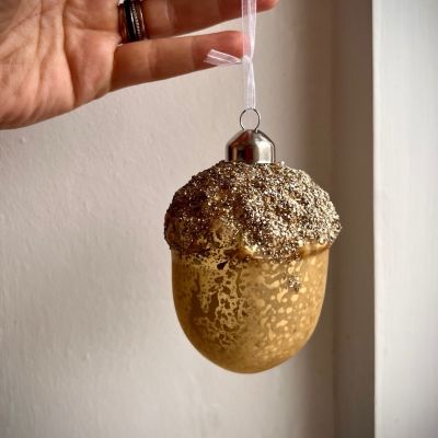 Подвес елочный Желудь 10 см стекло