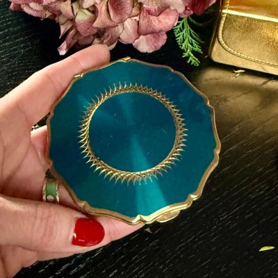 Пудреница Stratton с эмалью цвета морской волны 9 см Англия