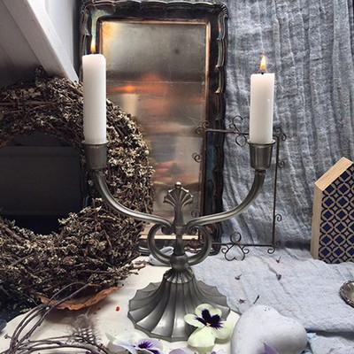 Подсвечник на две свечи олово резной Швеция