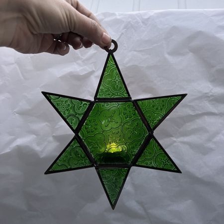 Подсвечник Звезда 20 см металл стекло зеленый
