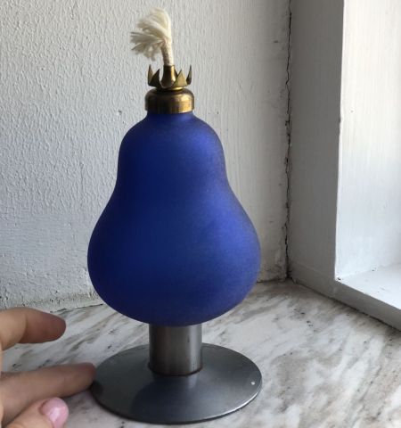 Лампа керосиновая с фитилем Синяя на ножке Швеция