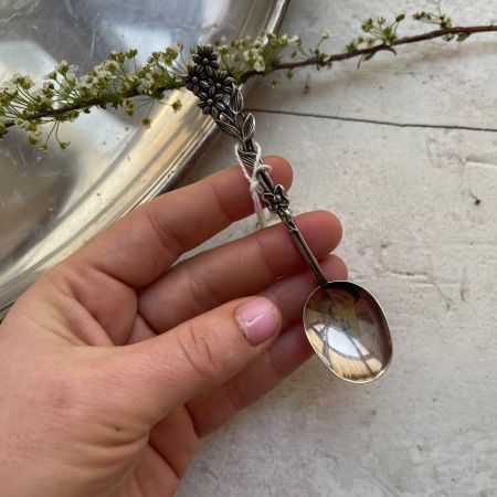 Ложка чайная 11 см Цветы серебро