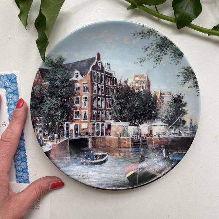 Тарелка номерная 19 см Royal Mosa Grachten van Holland 1990 Waar het Singel Amsterdam uitstroomt