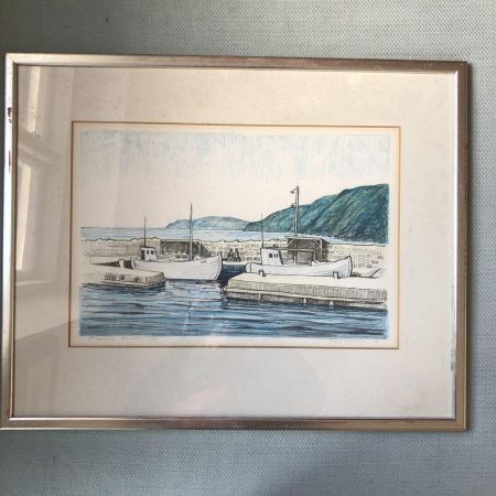 Картина В порту карандаш 56х45 см в деревянной раме под стеклом