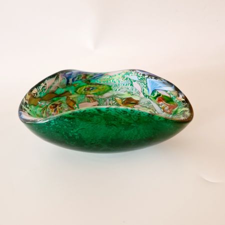 Конфетница муранское стекло АртДекор зеленое с цветами 19 см Италия