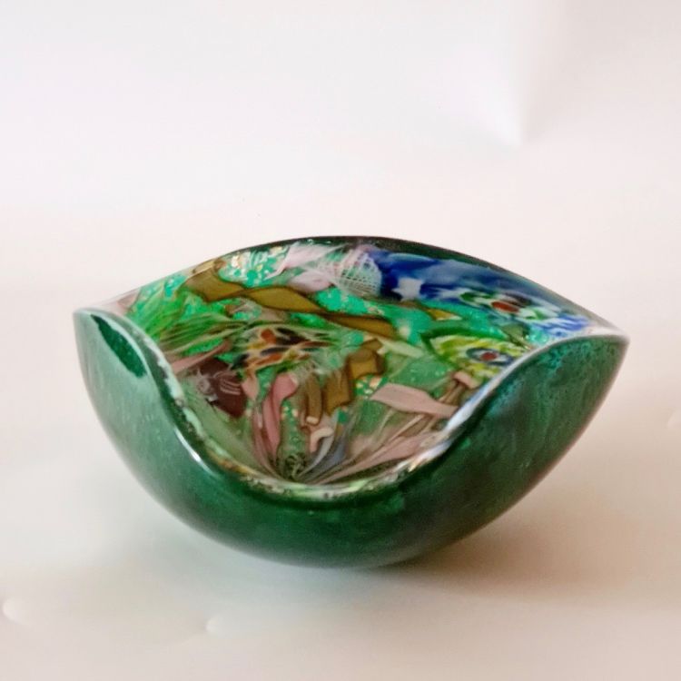 Конфетница муранское стекло зеленое с цветами 19 см Италия
