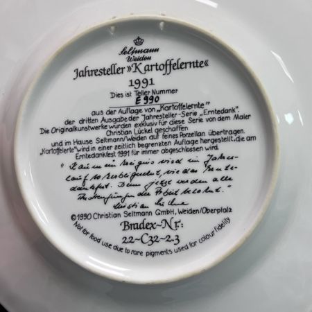 Тарелка номерная 25 см Seltmann Weiden Jahresteller 1991 Jahresteller Kartoffelernte