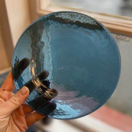 Тарелка синяя плоская 18 см хрусталь Швеция