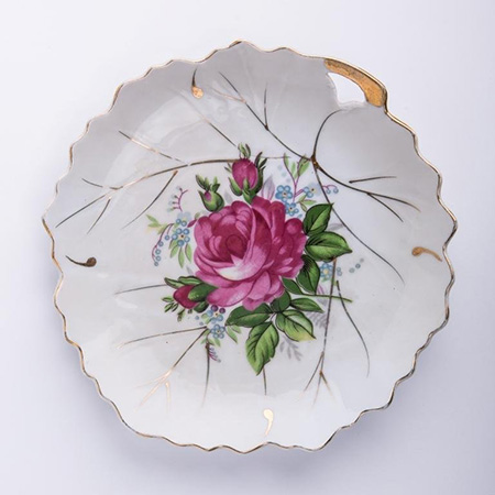 Тарелка в форме листа с рисунком роза