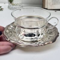Чайная пара стакан 180 мл в подстаканнике стекло серебрение 