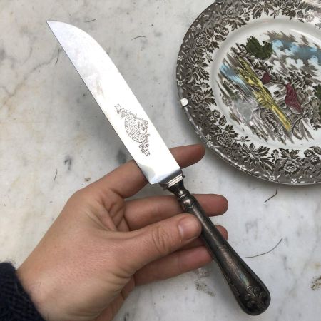 Нож 23 см мельхиор патина гравировка
