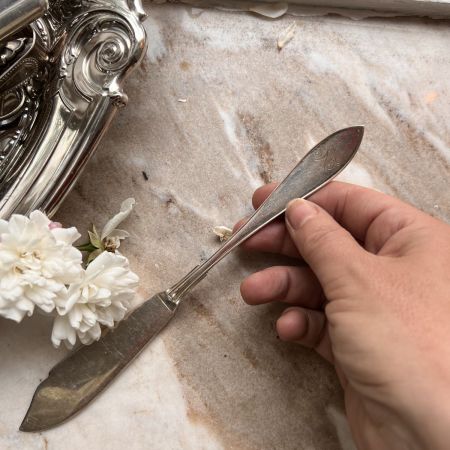 Нож лопатка 21 см мельхиор гравировка