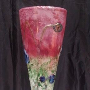 Ваза цветное стекло розовое с зеленым АртДекор см Франция