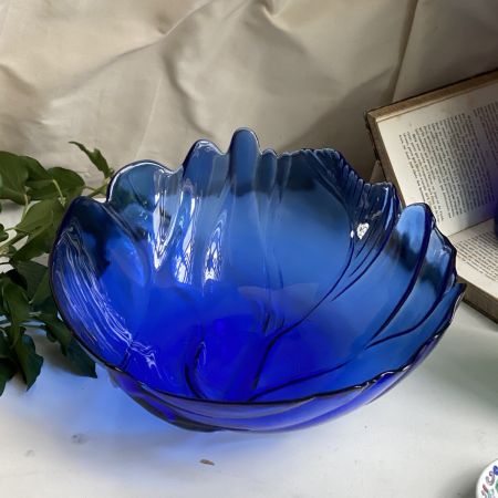 Салатник блюдо Лист 29 см синий стекло хрустальное