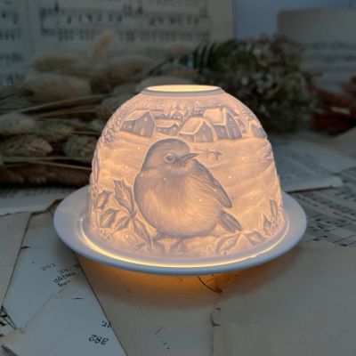 Подсвечник клош Hellmann Versand Starlight Синица 12 см бисквитный фарфор Германия