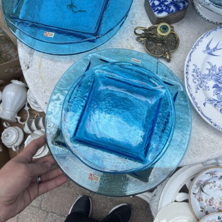 Блюдо синее 27 см Lindshammar хрустальное стекло Швеция уценка