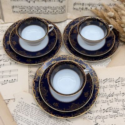 Чайное трио Rosenthal Classic Rose 230 мл кобальт позолота Германия