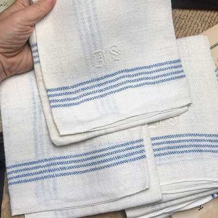 Кухонное полотенце синяя полоска монограмма JS