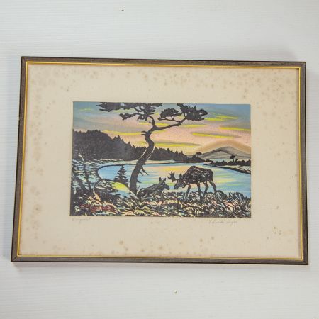 Картина пейзаж с лосём P.Engstrom в раме со стеклом