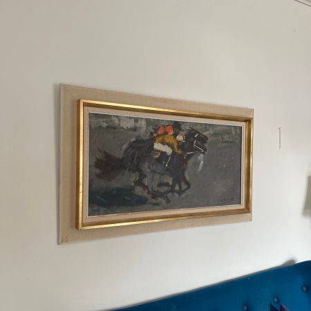 Картина масло в рамке 99х59 см Всадник на лошади в деревянной раме 