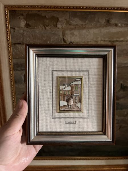 Картина барельеф За хворостом L Moroni серебро 16х18 см 
