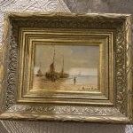 Картина Рыбацкие лодки 27х32 см масло в деревянной раме