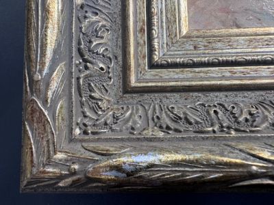 Картина Рыбацкие лодки 27х32 см масло в деревянной раме