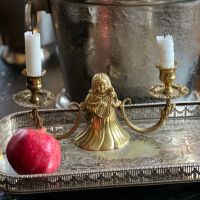 Подсвечник на две свечи Дама с лютней 27 см латунь