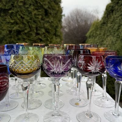 Бокал 320 мл зеленый накладной хрусталь гравировка Германия