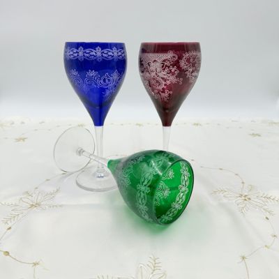 Бокал 320 мл зеленый накладной хрусталь гравировка Германия