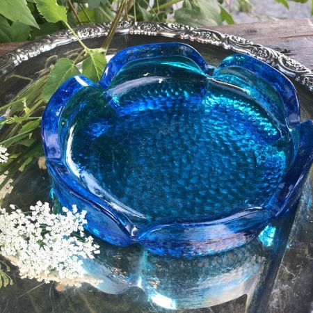 Конфетница розетка 15 см синяя хрусталь Швеция