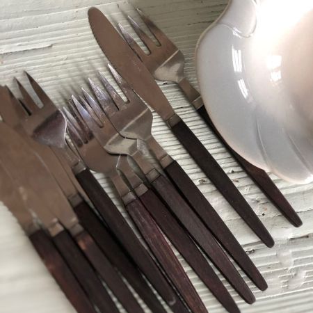 Вилка и нож десертные с деревянной ручкой набор 12 шт. Rostfritt сталь