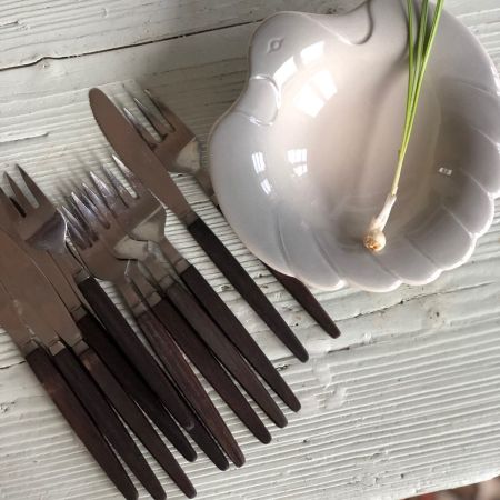 Вилка и нож десертные с деревянной ручкой набор 12 шт. Rostfritt сталь