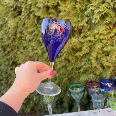 Бокал 320 мл синий накладной хрусталь гравировка Германия