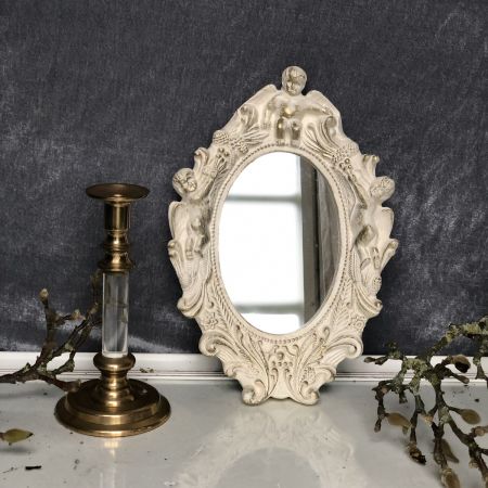 Зеркало овальное с белым декором патинированное золотым, Голландия