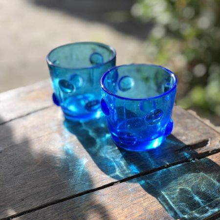 Подсвечник 7 см голубое стекло с рельефом