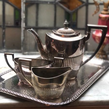Чайник-кофейник сахарница и молочник мельхиор набор 3 предмета