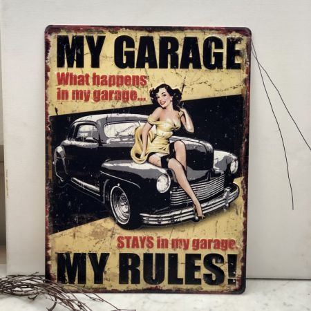 Табличка декоративная My Garage, My Rules, металл основа
