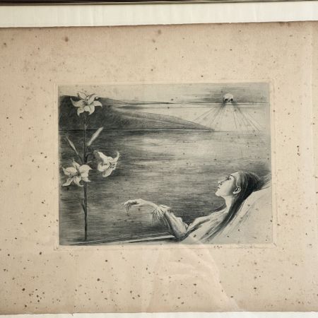 Картина карандаш Девушка 40х50 см в раме под стеклом ар нуво